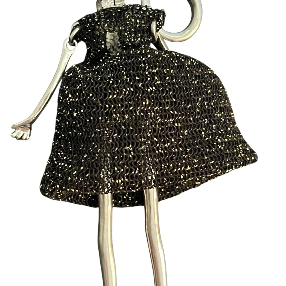 Fashion Doll Keychain Charm in Black Glitter, Sparkle Key ring - Picture 2 of 13